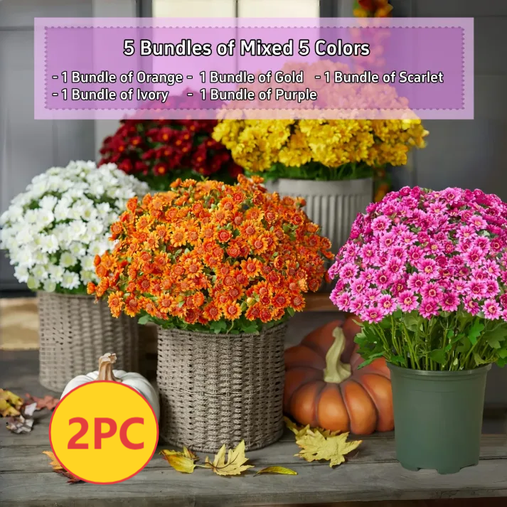š„Last Day Each- Artificial Outdoor Sunset Mums Flowers - Waterproof, Windproof