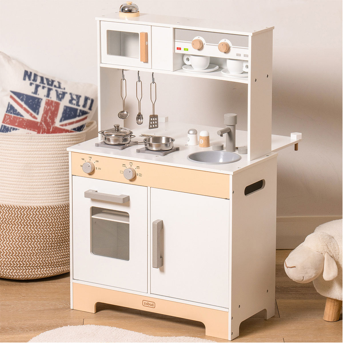 ROBUD Pretend Toddlers Kitchen Toy with DIY Creative Chalkboard WCF06