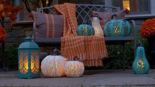 Set of 2 Indoor/Outdoor Illuminated Pumpkins and Oversized Lit Gourd by Valerie